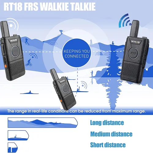 Vista 6 de Retevis Walkie Talkies recargables RT18, radios portátiles FRS bidireccionales, PTT dual, VOX, clip de metal, pequeño mini walkie-talkie