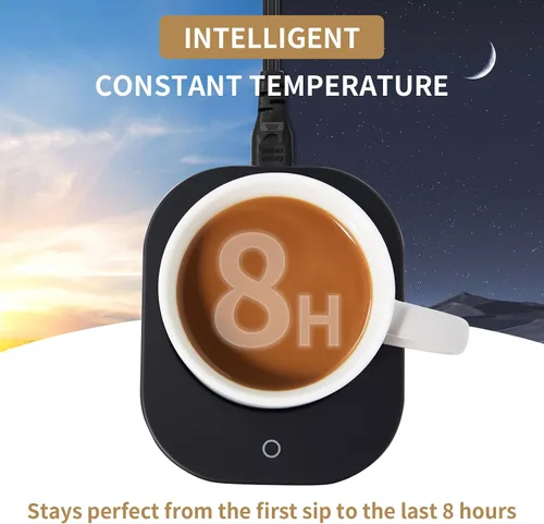Vista 5 de Calentador de tazas con apagado automático de 4 horas, 3 ajustes de temperatura, calentador eléctrico rectangular negro esmerilado, panel de vidrio