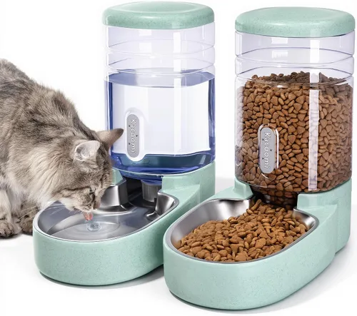 Vista 8 de Kacoomi Alimentador Automático para Perros y Gatos y Dispensador de Agua, Conjunto de Alimentador por Gravedad y Dispensador de Agua con Cuenco