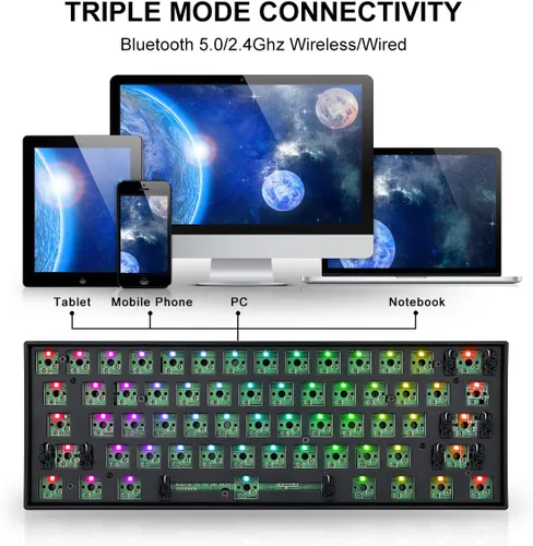 Vista 4 de Redragon BBK530 Pro - Kit de teclado mecánico para juegos personalizado 60 61 teclas teclado modular RGB para bricolaje teclado compacto barebones