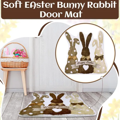 Vista 4 de Drydiet Alfombra de baño de conejo de Pascua, alfombra de baño retro de conejo, antideslizante, lavable, alfombra decorativa de bienvenida blanca