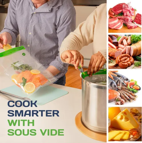 Vista 7 de SOUSVIDE ART 37 bolsas reutilizables de sellado al vacío con sellador al vacío, 30 bolsas de cocina y almacenamiento de 3 tamaños con bomba