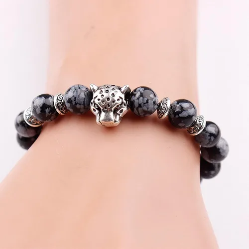 Vista 5 de Pulsera unisex de 0.315 in de roca volcánica chapada en oro de pantera de leopardo con cuentas de Buda, piedra natural, antiansiedad, difusor