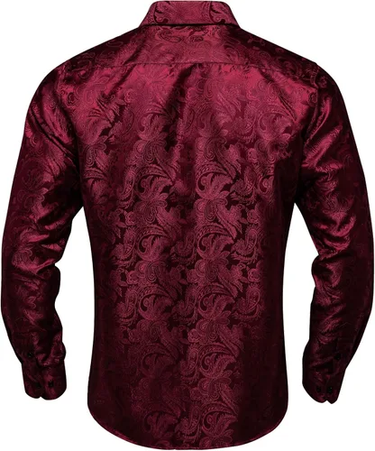 Vista 4 de DiBanGu Mens Shirt,Silk Long Sleeve Button Down Paisley Dress Shirts for Men Party Wedding