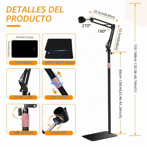 Vista 3 de Soporte para Secador de Pelo, Altura Ajustable de 1.68M, Soporte para Secador de Manos Libres con Base Pesada, Rotación de 360 Grados, Funciona
