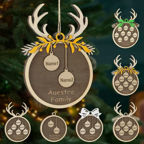 Vista 58 de Adornos de Navidad personalizados, familia de 1 nombre, adornos de Navidad de madera personalizados, decoración personalizada, decoración de árbol