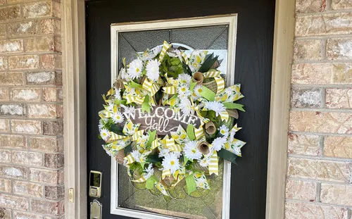 Vista 5 de XL Welcome Y'all Lemon & Daisy Summer & Spring Deco Mesh Front Door Wreath, Porch Patio Home Decor, Handmade, Unique Gift Idea for Her