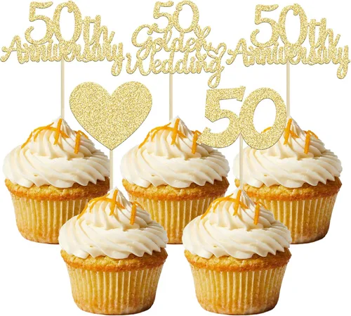Vista 13 de Gyufise 24 adornos plateados para cupcakes de 25 aniversario, boda, aniversario de 25 años, decoración de pastel de corazón para 25 decoraciones