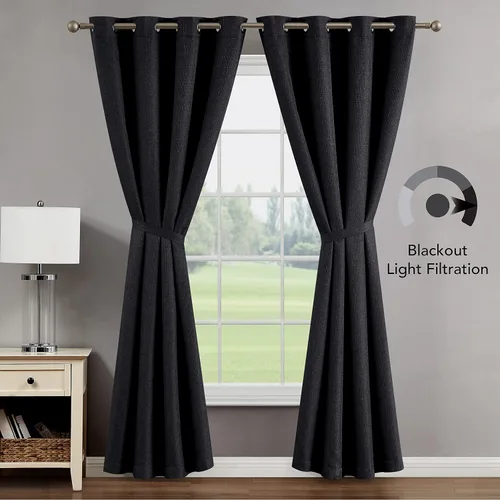 Vista 3 de Creative Home Ideas Cortinas opacas (2 paneles, 50 x 84 pulgadas, gris carbón) cortinas con aislamiento térmico para oscurecer la habitación