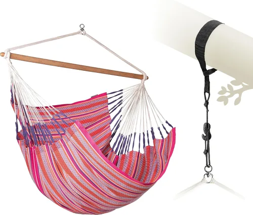 Vista 38 de LA SIESTA® - Silla Hamaca Grande y Cómoda de Algodón Habana & CasaMount - Silla Colgante con Kit de Suspensión para Paredes, Techos y Vigas Café