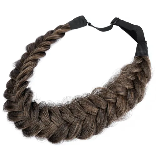 Vista 32 de Diadema ancha y despeinada de 2 mechones de cabello sintético trenzado, accesorio de belleza para mujeres y niñas, 62g/2.1 oz (caoba)