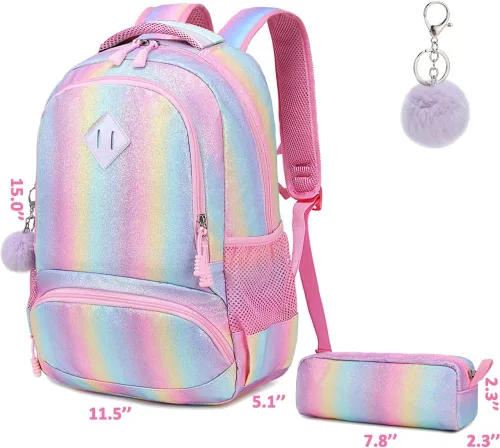 Vista 2 de Meisohua Mochilas escolares para niñas, mochila de unicornio con bolsa de almuerzo y estuche para lápices, juego de bolsas escolares 3 en 1