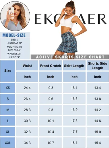 Vista 6 de Ekouaer Falda con pantalón deportivo, para mujer, falda ligera para correr, jugar tenis, golf y entrenamiento