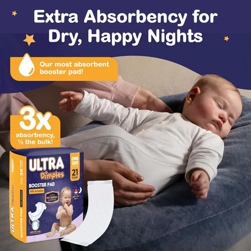 Vista 3 de Dimples Booster Pads, insertos para doblar pañales para bebé con adhesivo, 1 tamaño para todos los pañales, aumenta la absorción, no más fugas