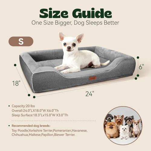 Vista 5 de Cama ortopédica para perros pequeños, sofá de espuma viscoelástica de gel refrescante para mascotas con funda extraíble lavable, cojín de espuma