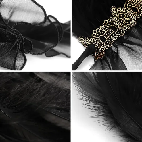 Vista 6 de HOMELEX Gargantilla gótica victoriana negra con cuello de plumas naturales para Halloween