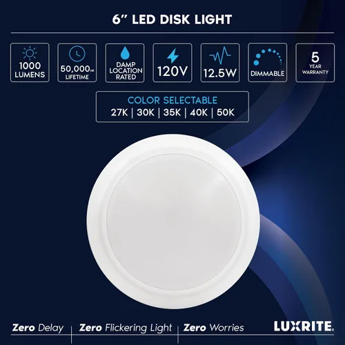 Vista 7 de LUXRITE Lámparas de disco LED de 6 pulgadas, lámpara de techo de montaje empotrado regulable, 5CCT seleccionables 2700K 3000K 3500K 4000K 5000K