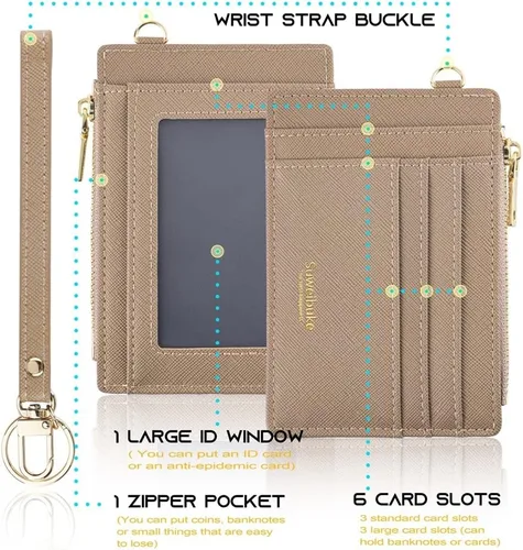 Vista 5 de Wikavanli Funda delgada para mujer con bloqueo RFID para tarjetas de crédito, tarjetero con cremallera para identificación, cartera pequeña