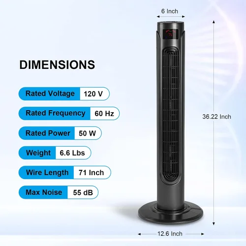 Vista 2 de Simple Deluxe Ventilador de torre oscilante eléctrico de 36 pulgadas con pantalla LED de control remoto y 3 velocidades, 3 modos, temporizador de 15