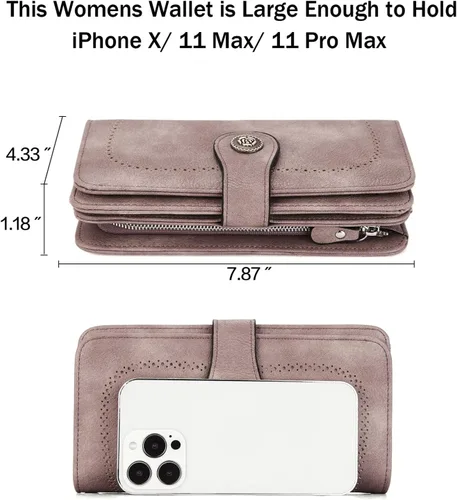 Vista 4 de BROMEN Billeteras de cuero para mujer, cartera grande de mano para teléfono, 2-Púrpura, Casual