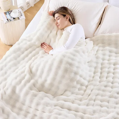 Vista 25 de NEWCOSPLAY Manta para Sofá Aqua Súper Suave de Franela Polar 3D Burbuja Ligera Manta de Cama para Uso en Todas las Estaciones (Aqua, Throw(50"x60"))