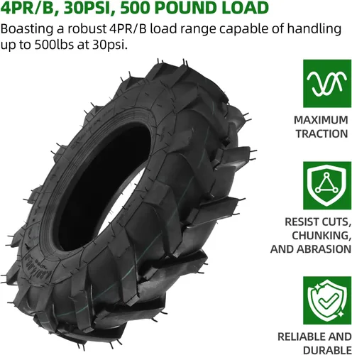 Vista 7 de AR-PRO Paquete de 2 neumáticos sin cámara 4.80/4.00-8 – Neumáticos de repuesto 4PR de 16 pulgadas para tractor cortacésped, tractor de jardín