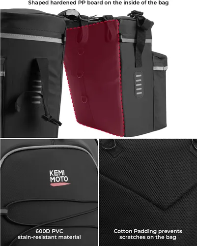 Vista 12 de KEMIMOTO Combo de alforjas de bicicleta 3 en 1, bolsa de comestibles para sillín de bicicleta con cubierta impermeable para lluvia, 52 L, gran
