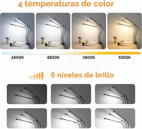 Vista 5 de ShineTech Lámpara de escritorio LED de 3 cabezales con abrazadera, luces