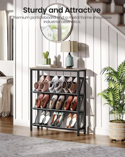 Vista 4 de CHOEZON Zapatero, Estante de Almacenamiento de Zapatos Inclinado de 4 Niveles, Zapatero Estrecho para Entrada, Organizador de Zapatos con Patas