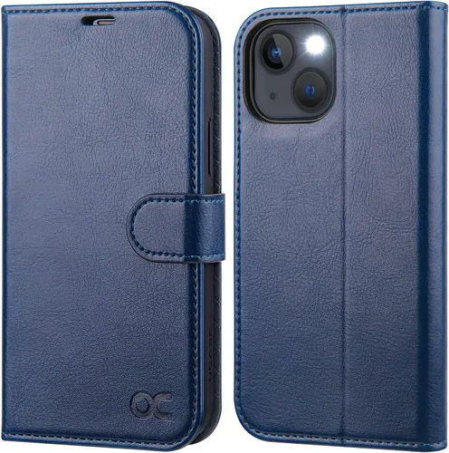 Vista 16 de OCASE Funda tipo cartera compatible con iPhone 13, de piel sintética con tapa tipo folio, con tarjetero, bloqueo RFID, soporte