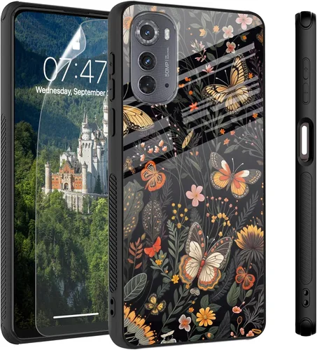 Vista 75 de Funda para Motorola Moto Edge 2022, cubierta trasera de vidrio templado con protector de pantalla, protección a prueba de golpes para Motorola Moto