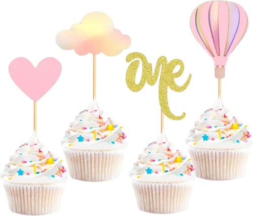 Vista 12 de Ercadio Paquete de 24 globos de aire caliente, decoración de cupcakes, globos con purpurina azul, para decoración de globos de aire caliente