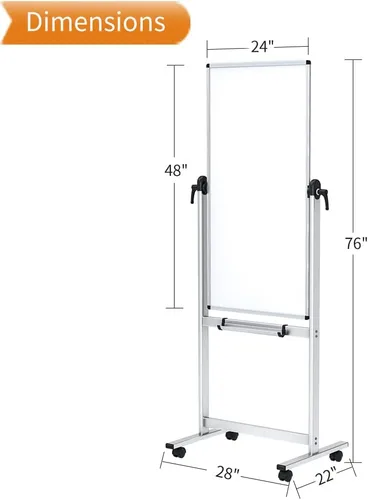 Vista 3 de VIZ-PRO Pizarra magnética móvil de doble cara, 48 x 24 pulgadas, orientación vertical, marco de aluminio y soporte Caballete de borrado en seco