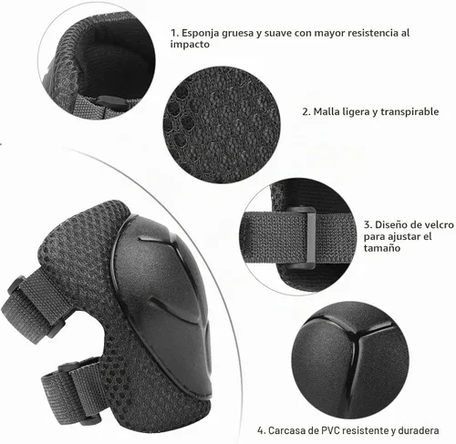 Vista 5 de KUYOU Rodilleras para Niños Coderas Protectores Equipo de Protección Conjunto Equipo de Seguridad para Patines de Ruedas Ciclismo Bicicleta BMX Negro