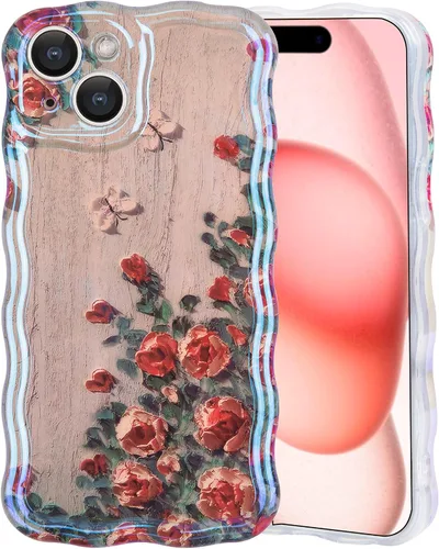 Vista 35 de IDweel Funda para iPhone 11, Lujosa Pintura al Óleo Retro Colorida con Patrón de Flores Brillantes Impresas, Lindo Borde Ondulado Rizado, Exquisita