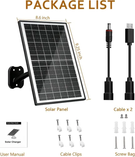 Vista 2 de Zivif 13W Solar Panel for Security Camera, Solar Charger with USB-C/USB & 5.5x2.1mm DC Cbale, Compatible with 5V Battery Powered Camera, 360°
