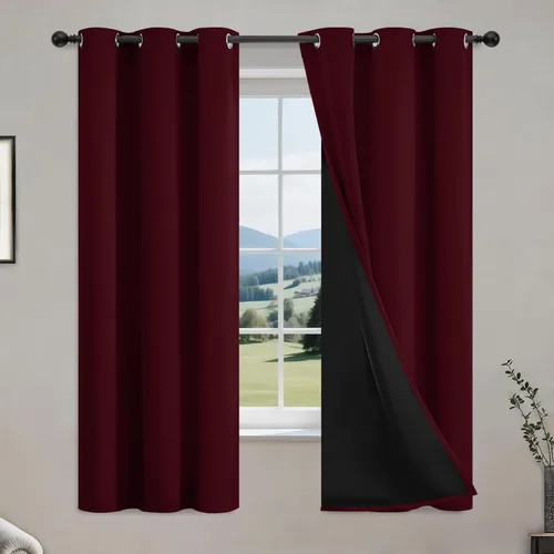 Vista 33 de COSVIYA Cortinas 100% de opacidad para dormitorio con forro negro, bloqueo de luz completa, aislamiento térmico y ojales, tratamiento de ventana