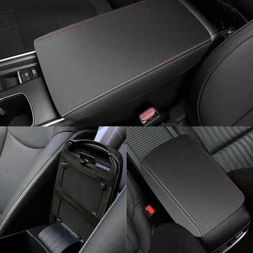 Vista 2 de AOMSAZTO Funda de consola para Nissan Altima 2019-2023, 2024 2025, fundas para reposabrazos para Nissan Altima, color negro con costuras rojas