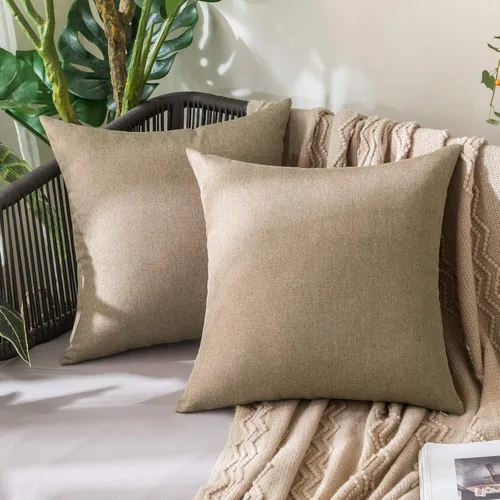 Vista 49 de MIULEE - Paquete de 2 fundas de almohada decorativas para exteriores, impermeables, sólidas, de imitación de lino, para jardín, casa de campo, Azul
