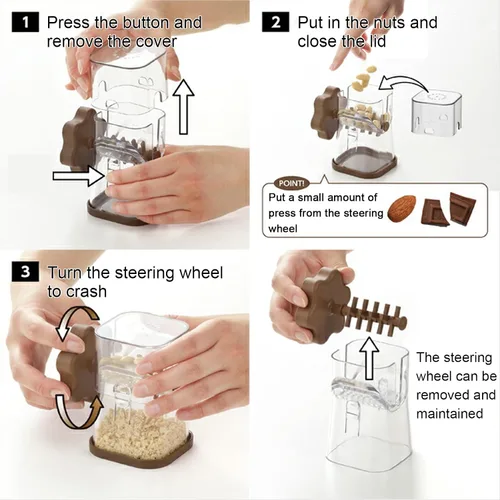 Vista 2 de Amoladora manual de tuercas, multifuncional para ahorrar mano de obra, picadora de nueces con manivela, herramienta trituradora manual de alimentos