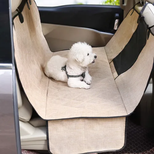 Vista 9 de VIVAGLORY Funda de asiento de perro para asiento trasero, ventana visual de malla con correa adicional y hebillas para mayor seguridad, fundas