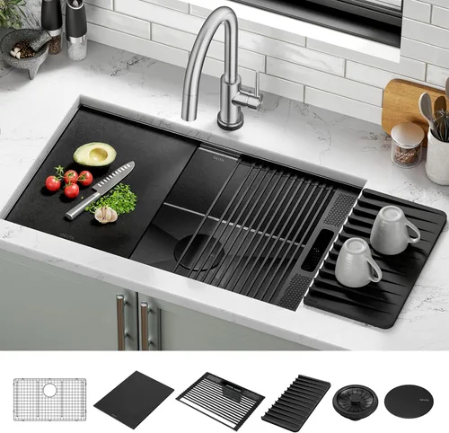 Vista 28 de DELTA FAUCET Delta Rivet 25 Pulgadas de Acero Inoxidable Negro Fregadero de Montaje Superior de Calibre 16 para Cocina con Tarja Única en Acabado