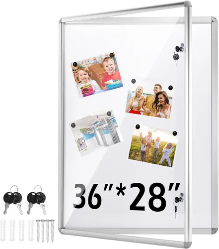 Vista 9 de Ctosree Tablero de corcho de anuncios cerrado con cerradura de 36 x 28 pulgadas, vitrina para exteriores con puerta de vidrio, tablero de anuncios