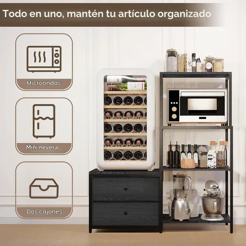 Vista 4 de Soporte para Mini Refrigerador con Almacenamiento, Microondas y Soporte para Mini Refrigerador con Toma de Corriente, Barra de Café, Panadero