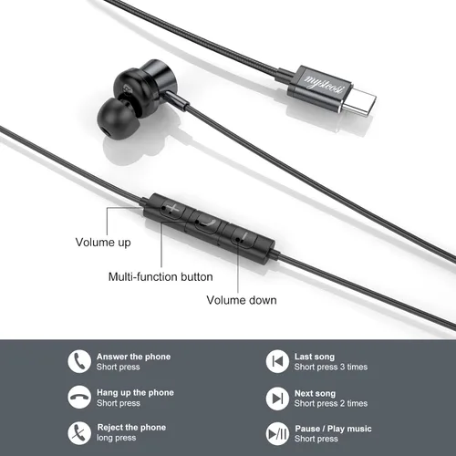 Vista 3 de Auriculares USB C con cable, auriculares intrauditivos para iPhone 16 15 Pro/iPad Pro/Samsung Galaxy S25/S24/S23 Ultra con micrófono, auriculares
