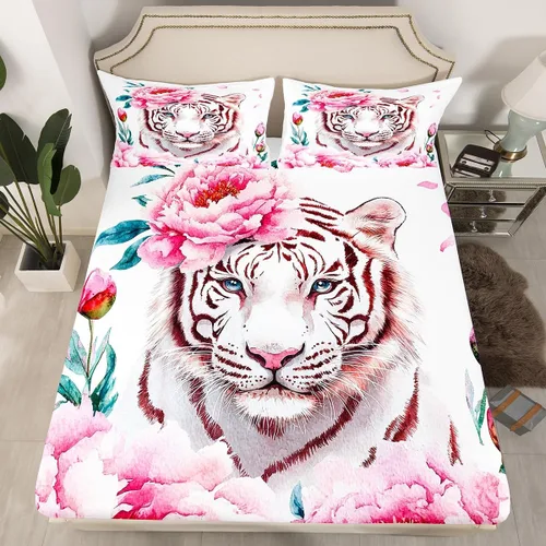 Vista 14 de Erosebridal Juego de cama de caballo para niñas, niños y parejas, sábana bajera ajustable de caballos blancos y negros, tamaño individual, diseño