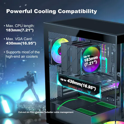 Vista 8 de SAMA NEVIEW 4503 Chasis de PC de Torre Media con Paneles de Vidrio Templado Dual, Ventiladores ARGB de 4×120mm Pre-Instalados, Chasis de PC ATX