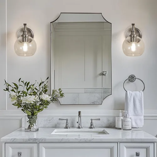 Vista 3 de ANDY STAR Lámparas de baño de níquel cepillado, luces de tocador de 1 luz, apliques modernos de pared de baño con pantalla de vidrio transparente