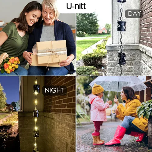 Vista 7 de Cadena de lluvia colección de agua para canalones, atrapador de agua de lluvia y desviador, cadenas de 8.5 pies para jardín exterior, copas