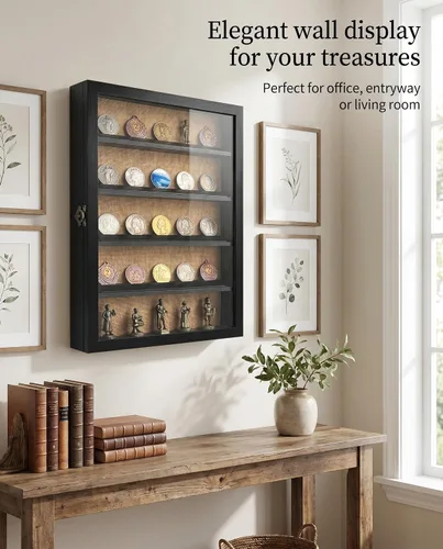Vista 2 de Marco de caja de sombra de 14 x 17 pulgadas con 4 estantes, vitrina de memoria profunda con estantes móviles, se utiliza para recoger medallas